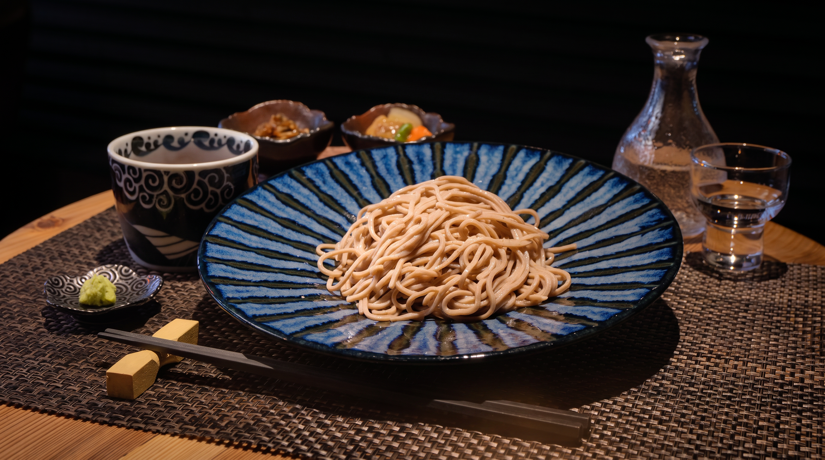 蕎麦と料理を盛り付けた一皿